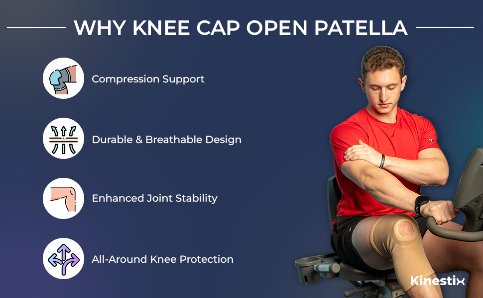 Kinestix Knee Cap with Open Patella - Adjustable Compression Brace for Knee Stability & Joint Support