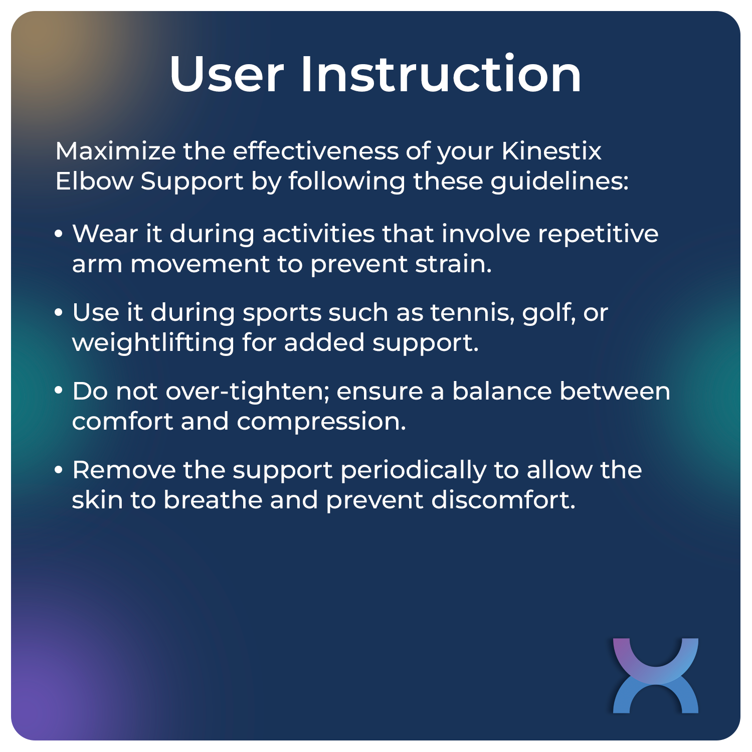 User instructions for the elbow support brace