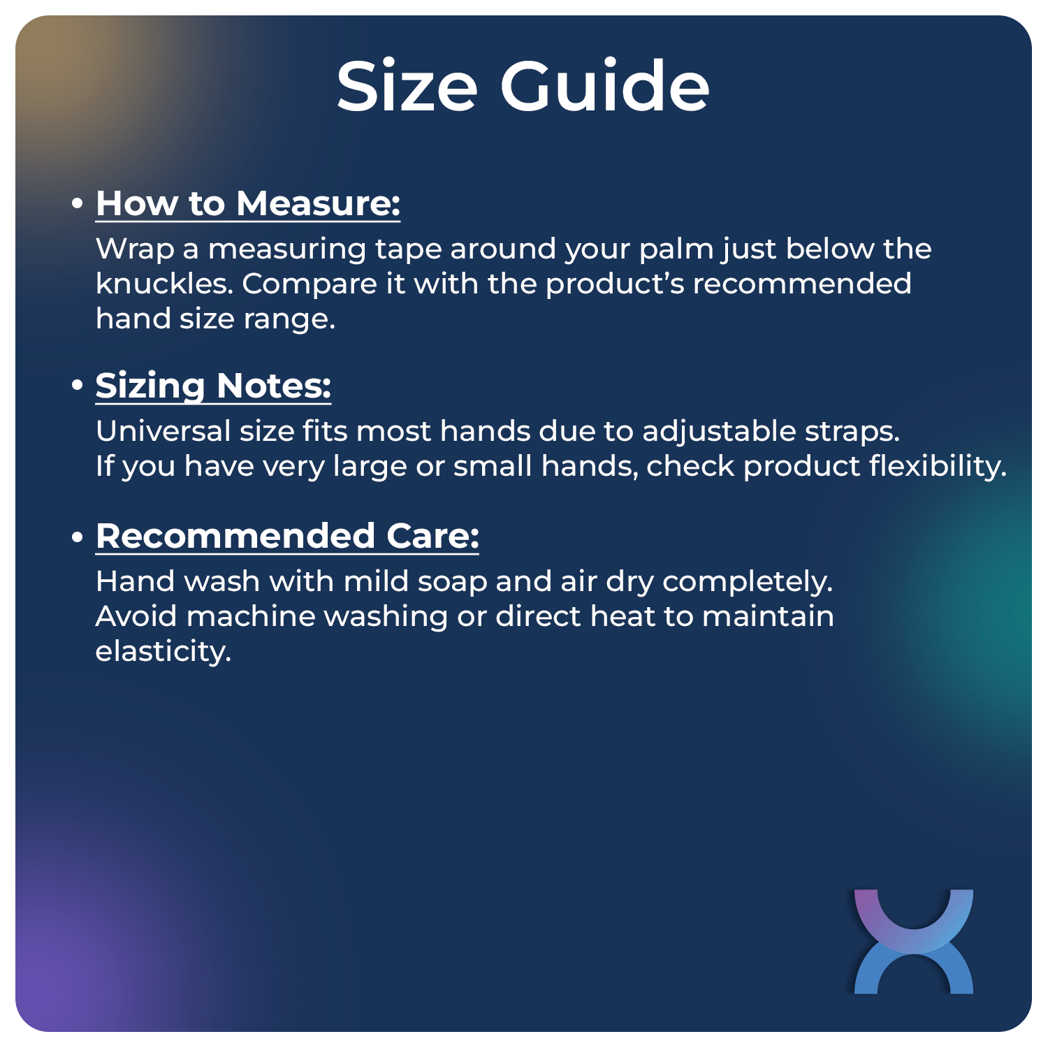 Size guide for the thumb support belt