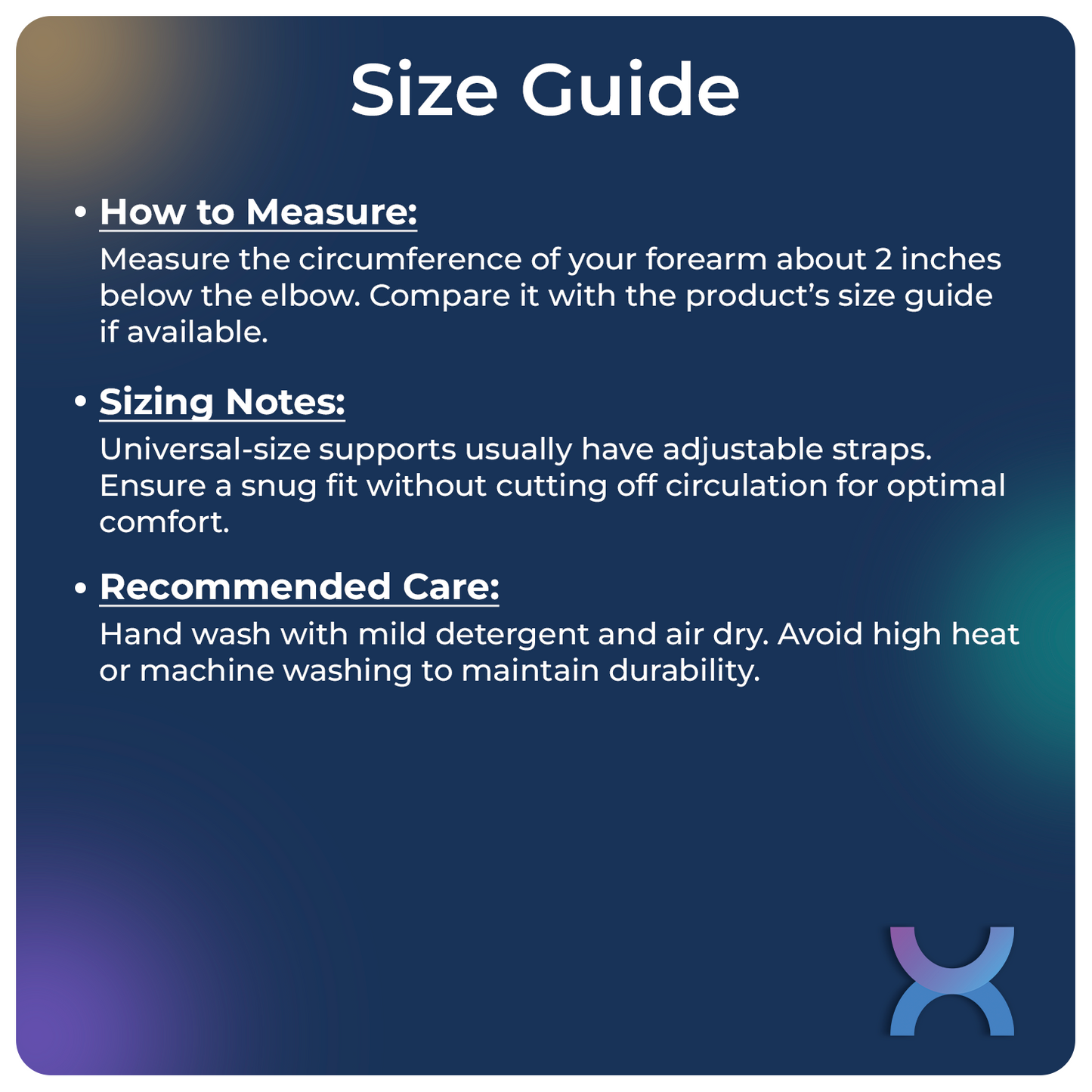 Size guide for the Tennis Elbow Brace
