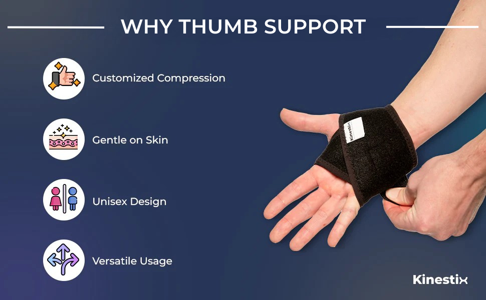Kinestix Thumb Support - Adjustable Compression Wrap for Pain Relief