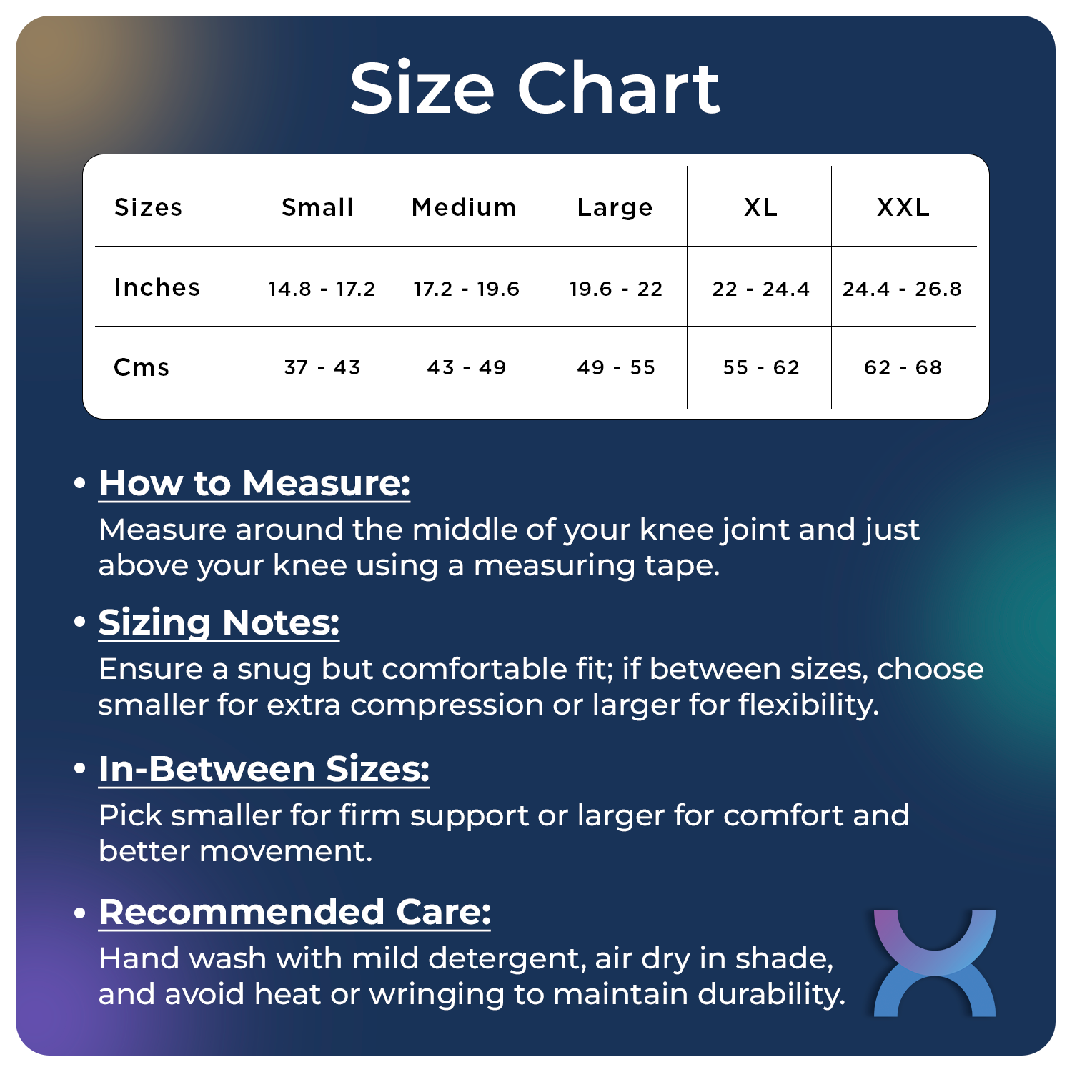 size guide for knee cap open patella        
