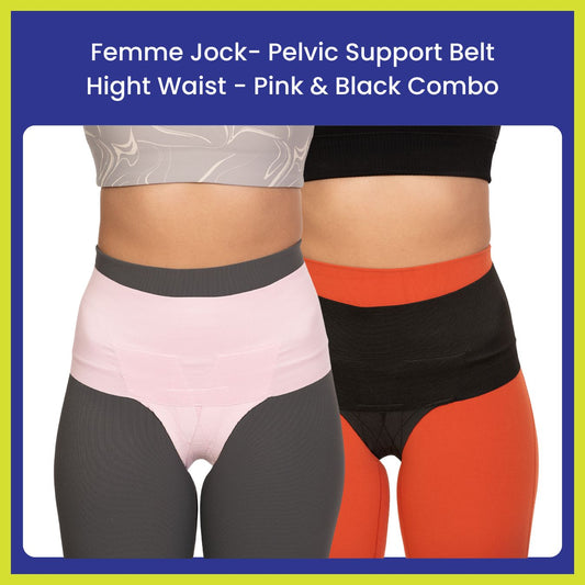 Femme Jock - Uterus Girdle for Prolapsed or Dropped Bladder - Vulvar Varicosities - Postpartum Recovery - Symphysis Pubis - Dysfunction Pain - High Waist - Combo Pack of 2 - Baby Pink & Jet Black - Double Extra Large