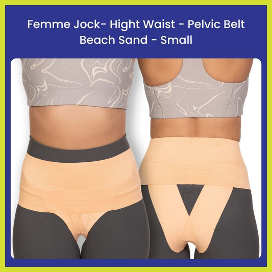 Femme Jock - Uterus Girdle for Prolapsed or Dropped Bladder - Vulvar Varicosities - Postpartum Recovery - Symphysis Pubis - Dysfunction Pain - High Waist - Beach Sand - Small