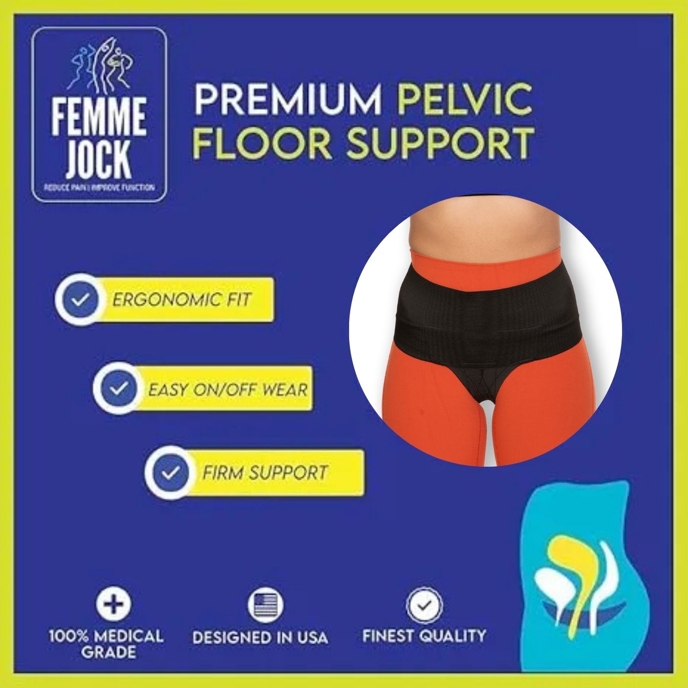 Femme Jock Women’s Pelvic Support Belt ― Uterus Girdle for Prolapsed Bladder | Vulvar Varicosities | Postpartum Recovery | Symphysis Pubis | Dysfunction Pain Relief - Low Waist & High Waist