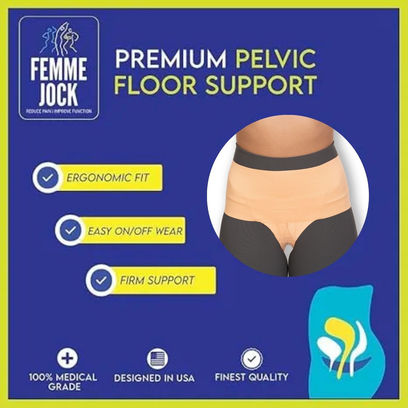 Femme Jock Women’s Pelvic Support Belt ― Uterus Girdle for Prolapsed Bladder | Vulvar Varicosities | Postpartum Recovery | Symphysis Pubis | Dysfunction Pain Relief - Low Waist & High Waist