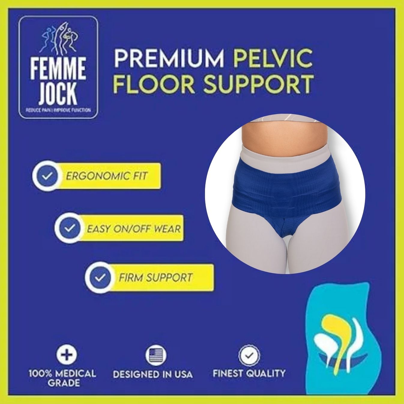 Femme Jock Women’s Pelvic Support Belt ― Uterus Girdle for Prolapsed Bladder | Vulvar Varicosities | Postpartum Recovery | Symphysis Pubis | Dysfunction Pain Relief - Low Waist & High Waist