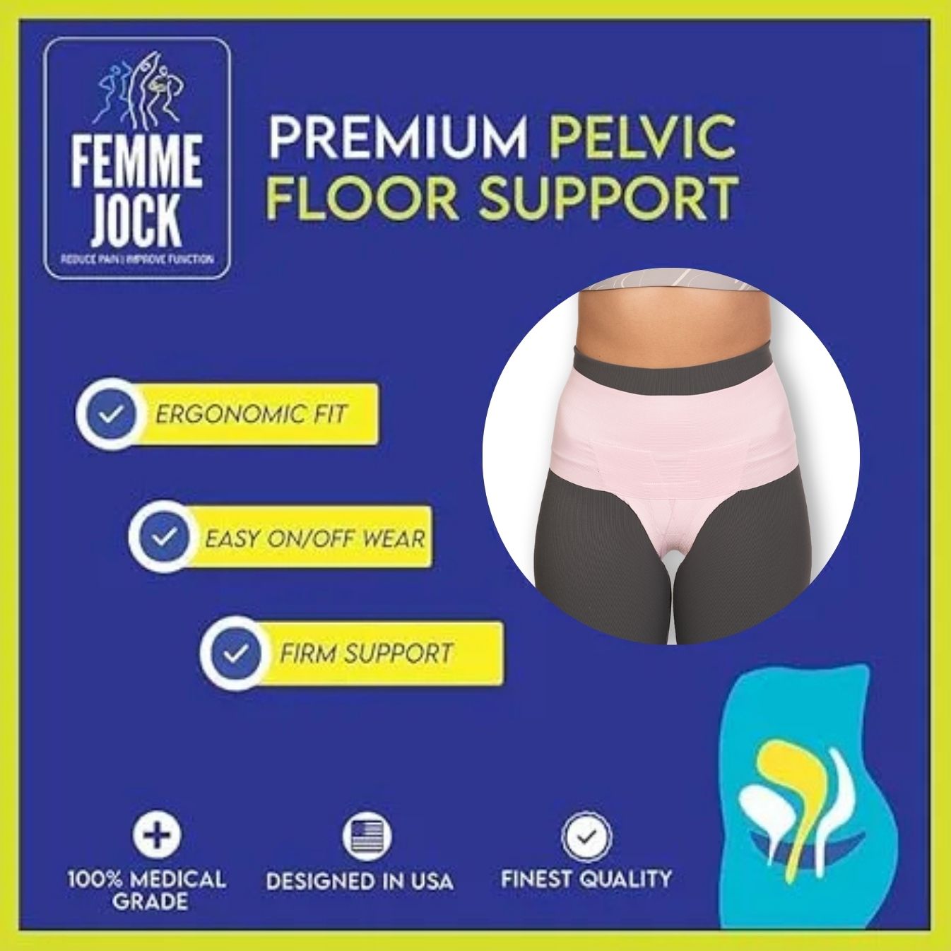 Femme Jock Women’s Pelvic Support Belt ― Uterus Girdle for Prolapsed Bladder | Vulvar Varicosities | Postpartum Recovery | Symphysis Pubis | Dysfunction Pain Relief - Low Waist & High Waist