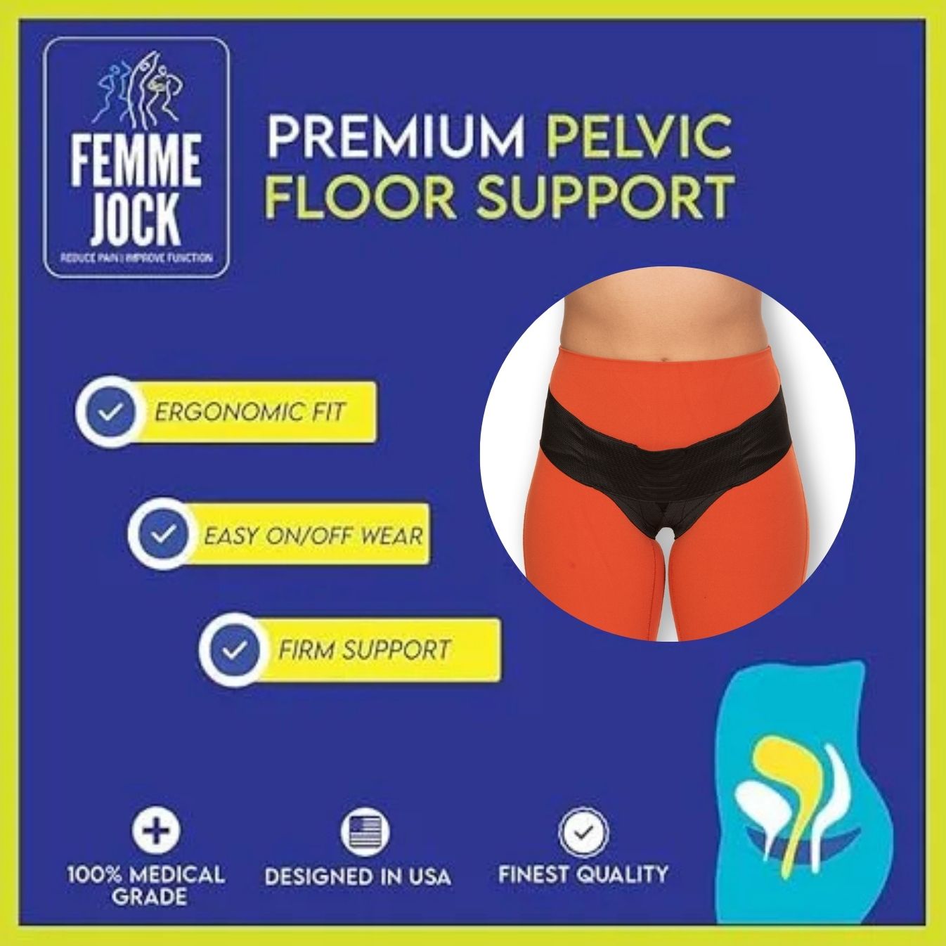 Femme Jock Women’s Pelvic Support Belt ― Uterus Girdle for Prolapsed Bladder | Vulvar Varicosities | Postpartum Recovery | Symphysis Pubis | Dysfunction Pain Relief - Low Waist & High Waist