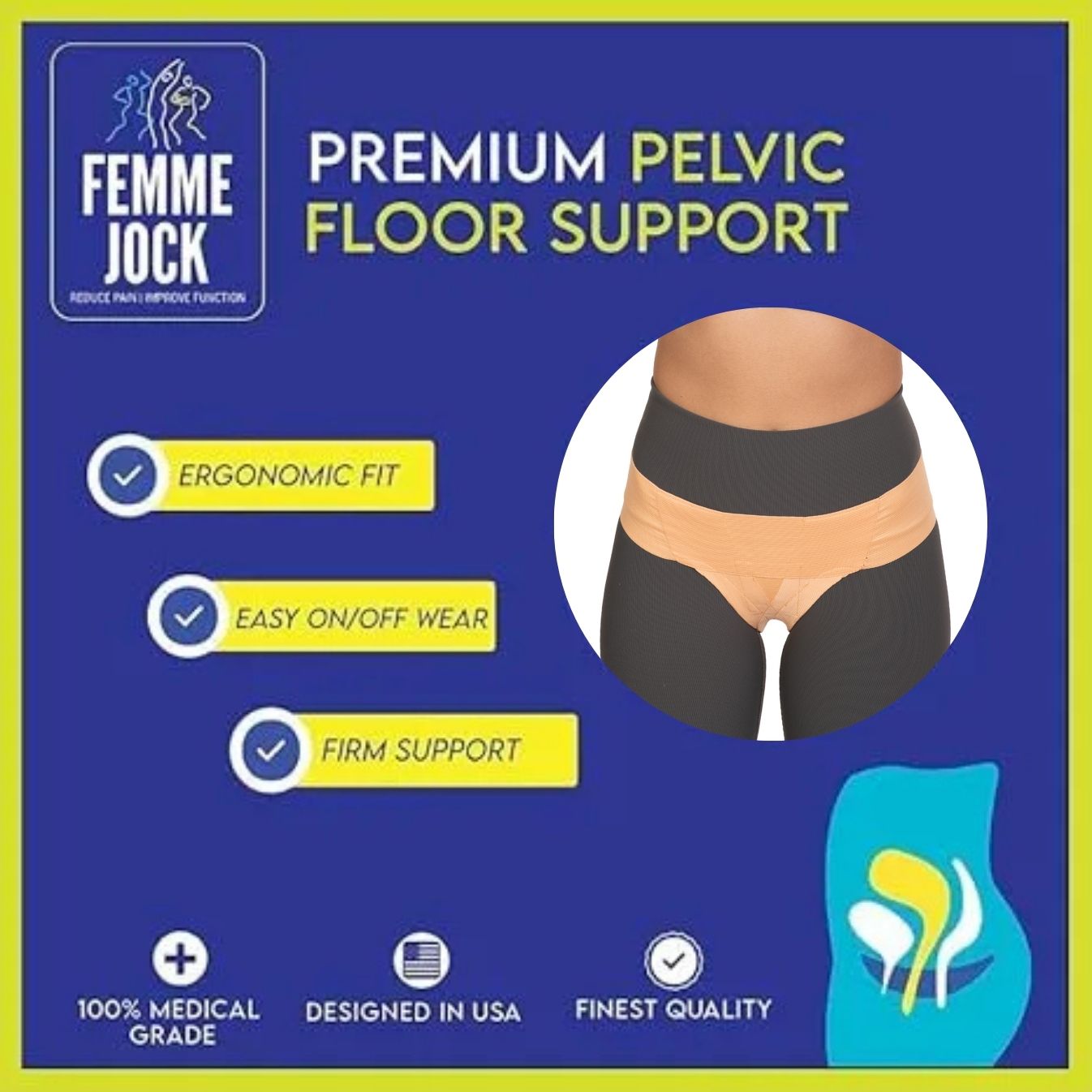 Femme Jock Women’s Pelvic Support Belt ― Uterus Girdle for Prolapsed Bladder | Vulvar Varicosities | Postpartum Recovery | Symphysis Pubis | Dysfunction Pain Relief - Low Waist & High Waist