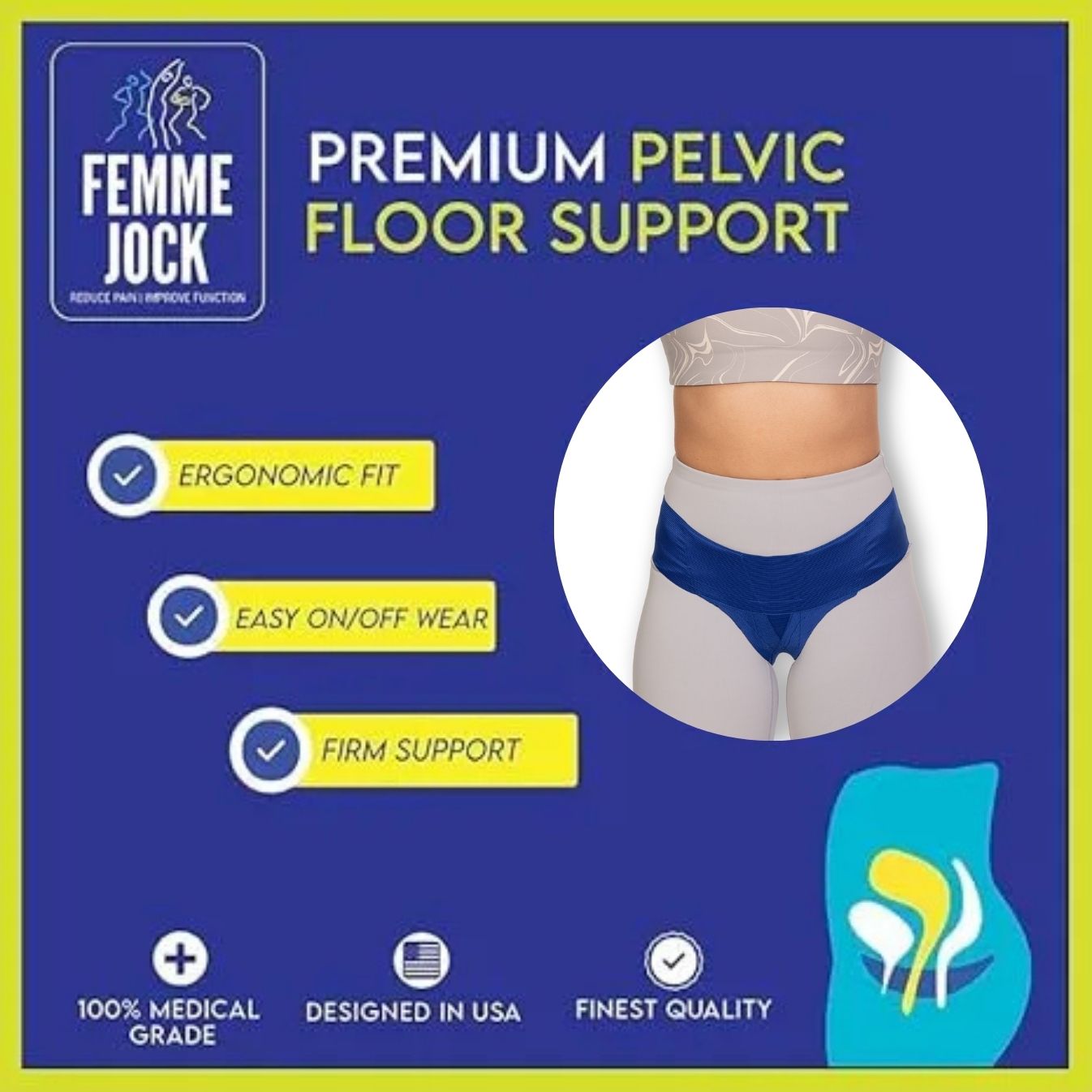 Femme Jock Women’s Pelvic Support Belt ― Uterus Girdle for Prolapsed Bladder | Vulvar Varicosities | Postpartum Recovery | Symphysis Pubis | Dysfunction Pain Relief - Low Waist & High Waist