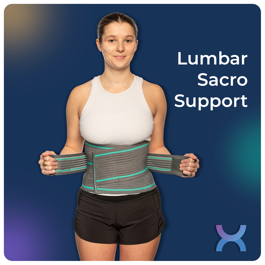 Women demonstrating the lumbar Sacro support belt