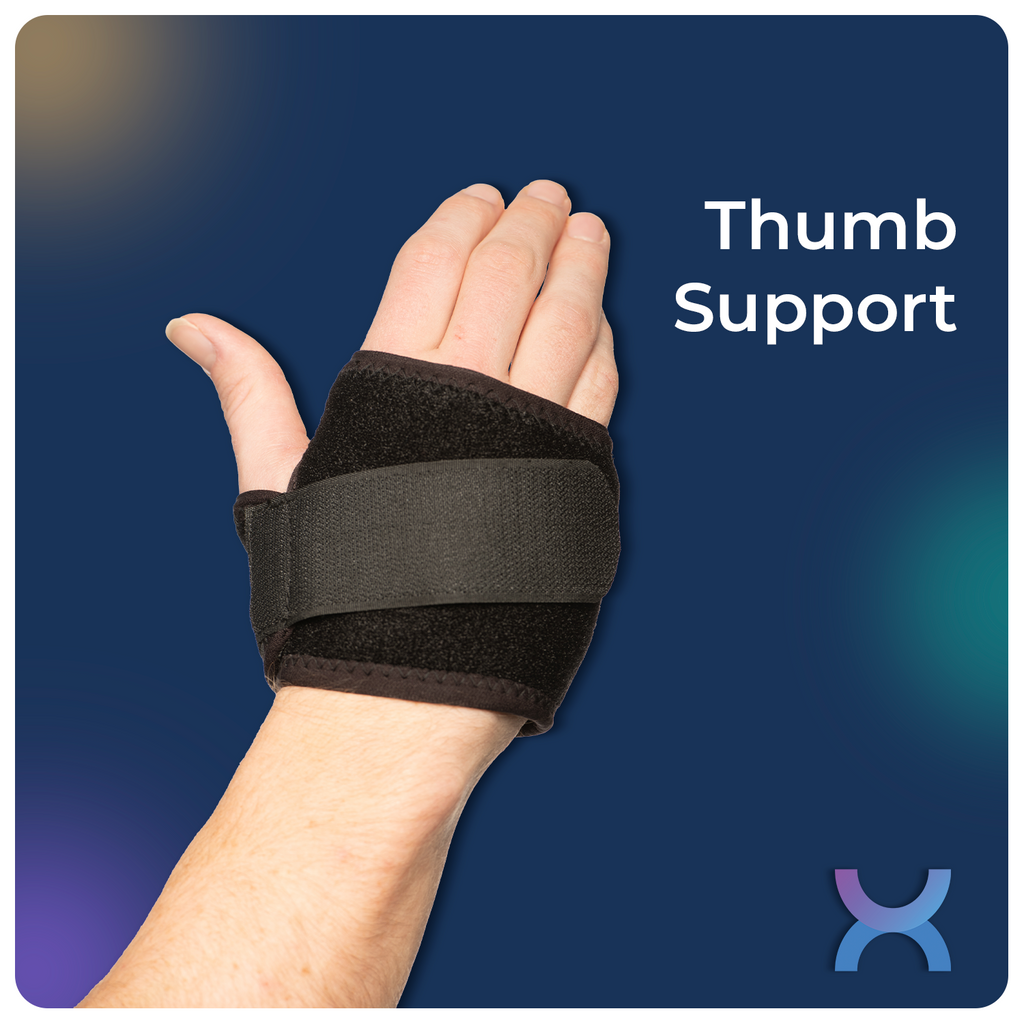 Showing adjustable thumb support belt 